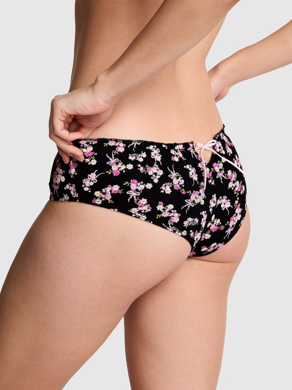PINK Victoria’s Secret Cotton Cheeky Panty NEW Ruffle Black Floral